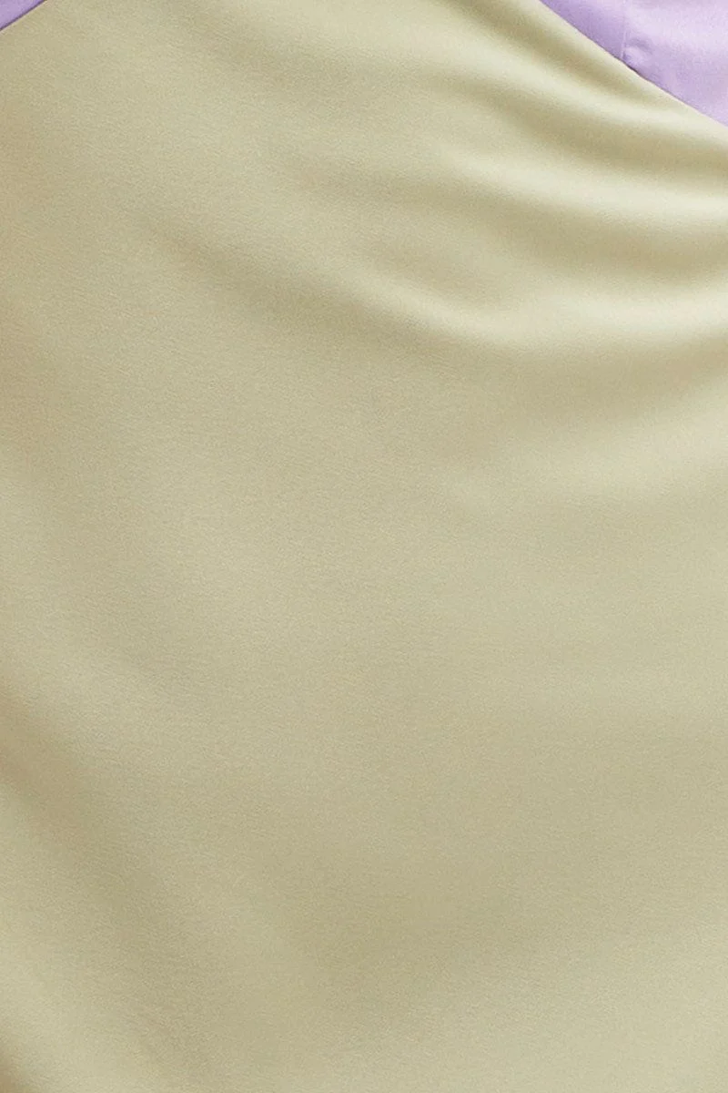 Multi Slip Dress Midi V Neck Colour Block Satin