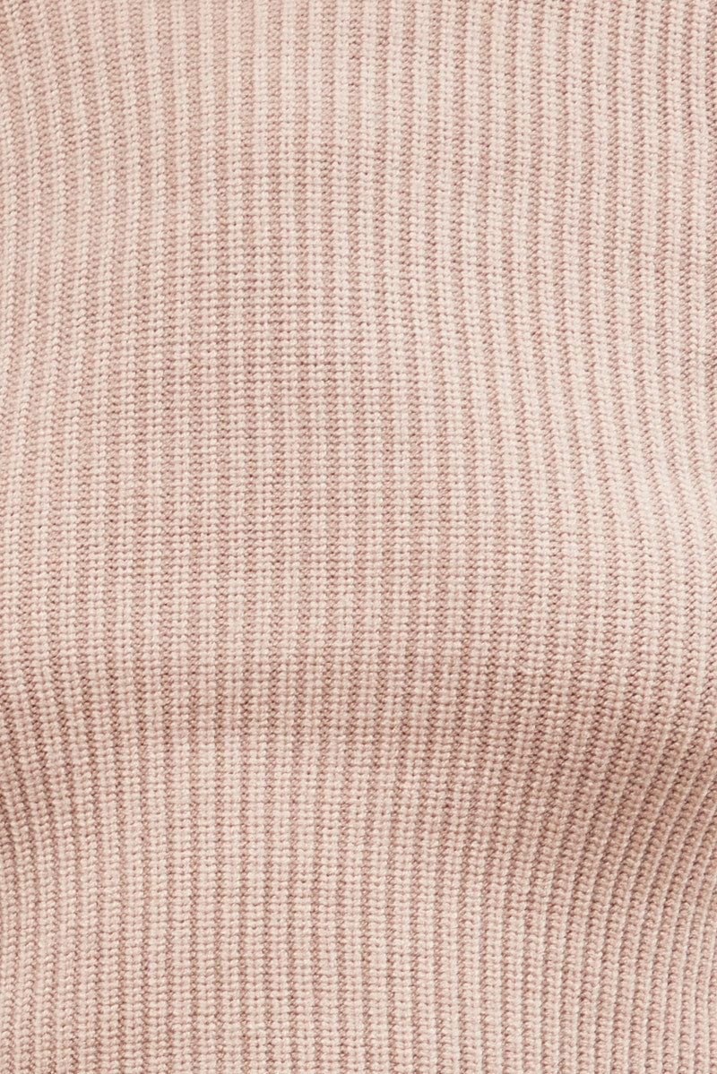 Beige Knit Top Long Sleeve Crew Neck