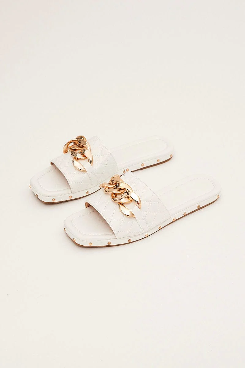 White Chain Decor Quilted Slides Slippers