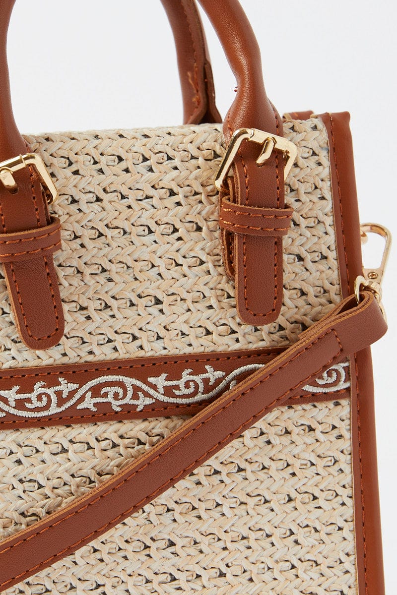 Brown Crochet Crossbody Bag with Handle
