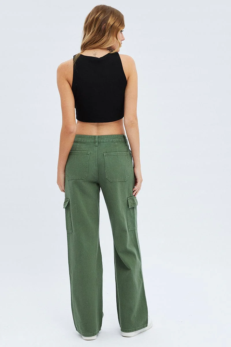 Green Cargo Denim Jeans High rise