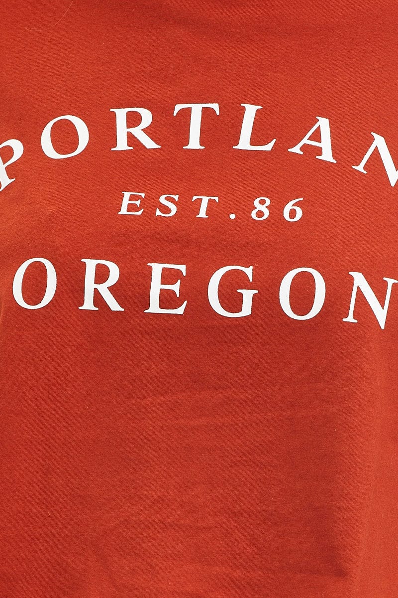 Brown Graphic T Shirt Short Sleeve Crop