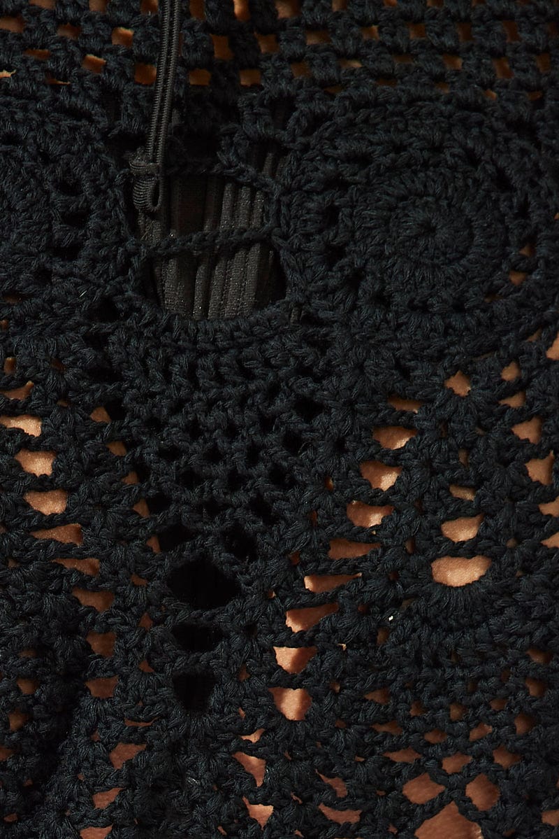 Black Crochet Skirt And Halter Top Set