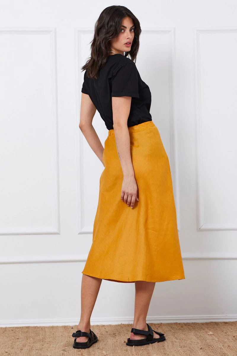 Yellow Midi Skirt Linen