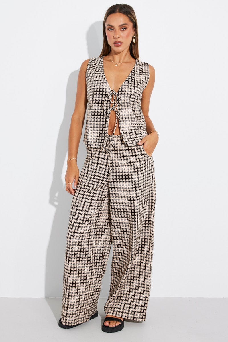Black Abstract Tie Up Top Linen