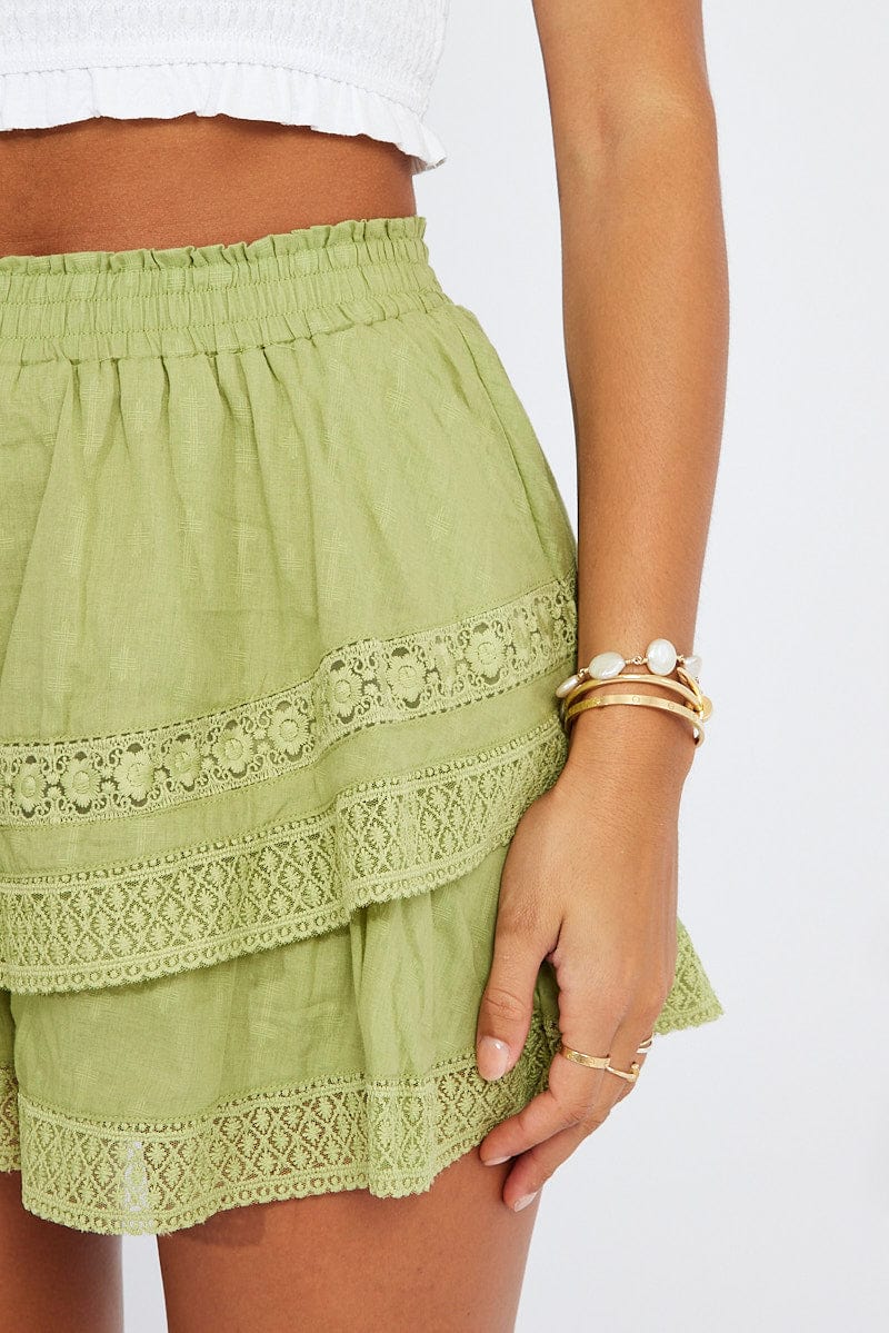 Green Shorts High Rise Cotton