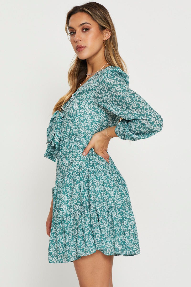 Print Mini Dress Long Sleeve