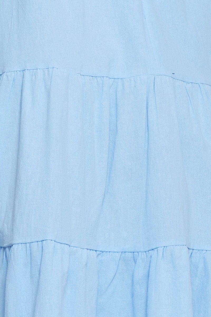 Blue Midi Dress Short Sleeve V Neck