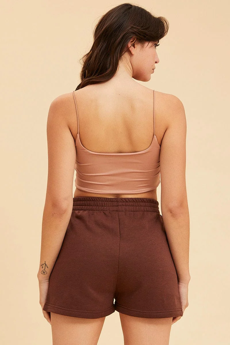 Pink Crop Cami Top Scoop Neck Sleeveless Thin Strap