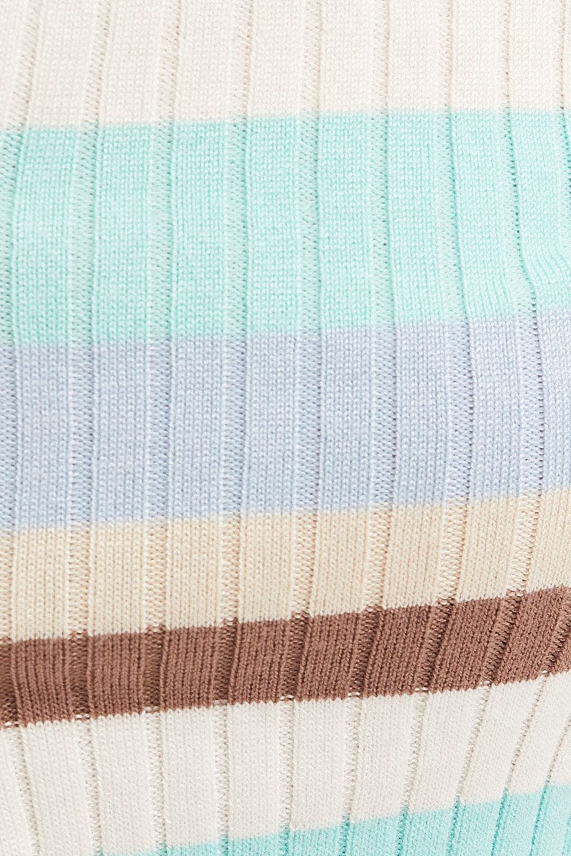 Blue Stripe Crop Cardigan Short Sleeve Knit