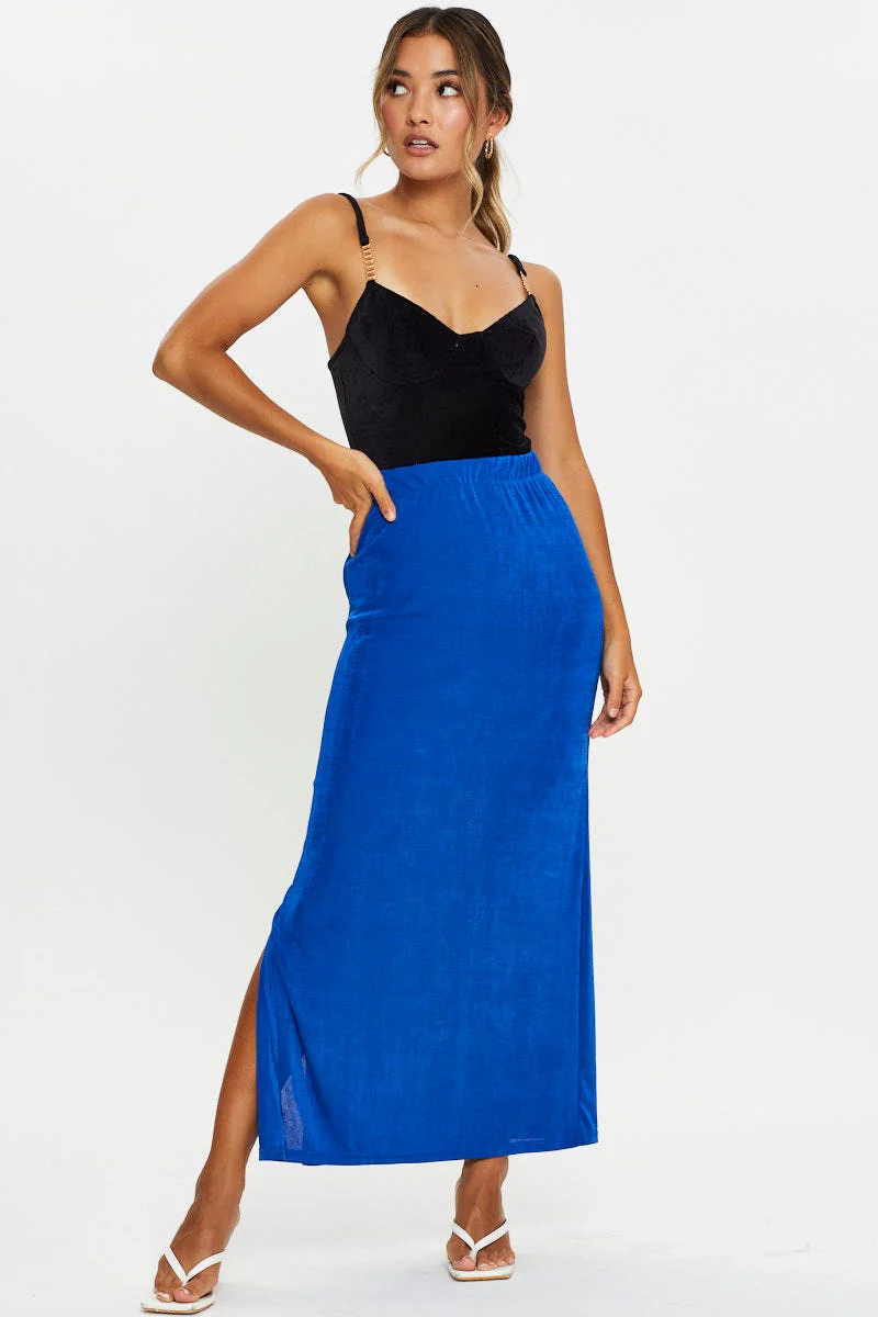 Blue Maxi Skirt High Rise Pencil