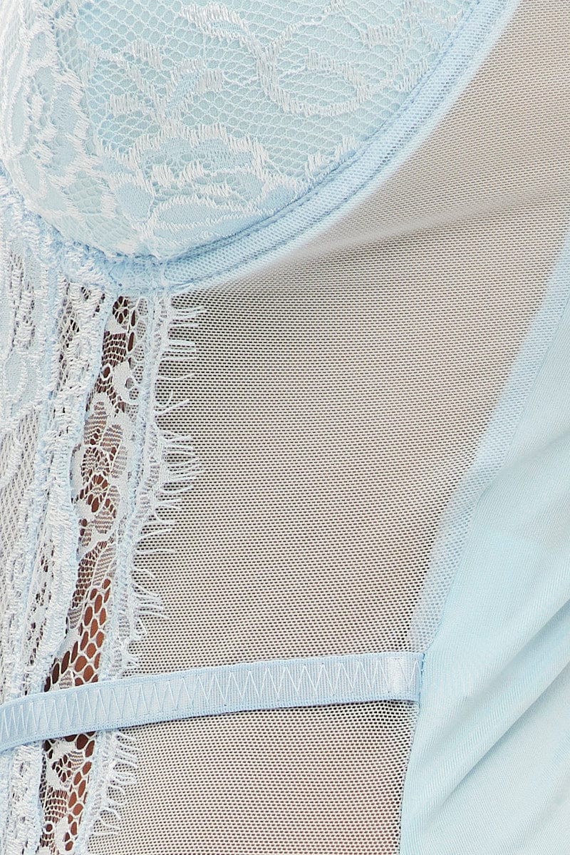 Blue Eyelash Lace One Piece Panelled Bodysuit