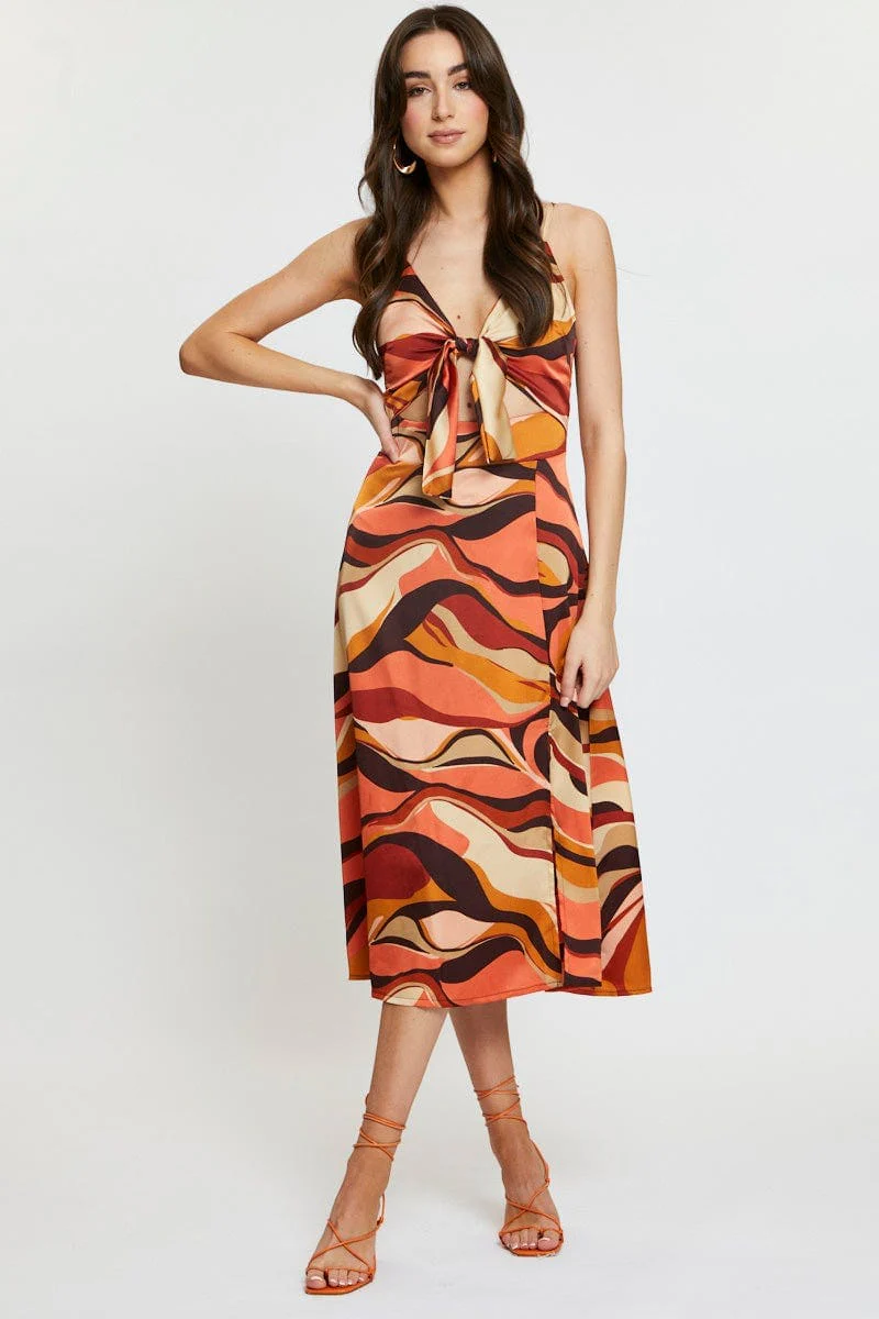 Print A Line Dress Midi