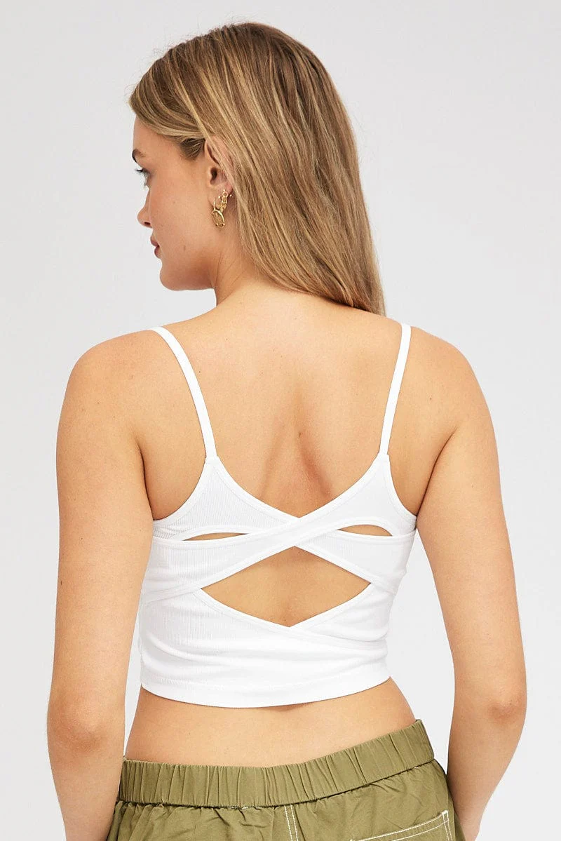 White Singlet Top Round Neck Seamless