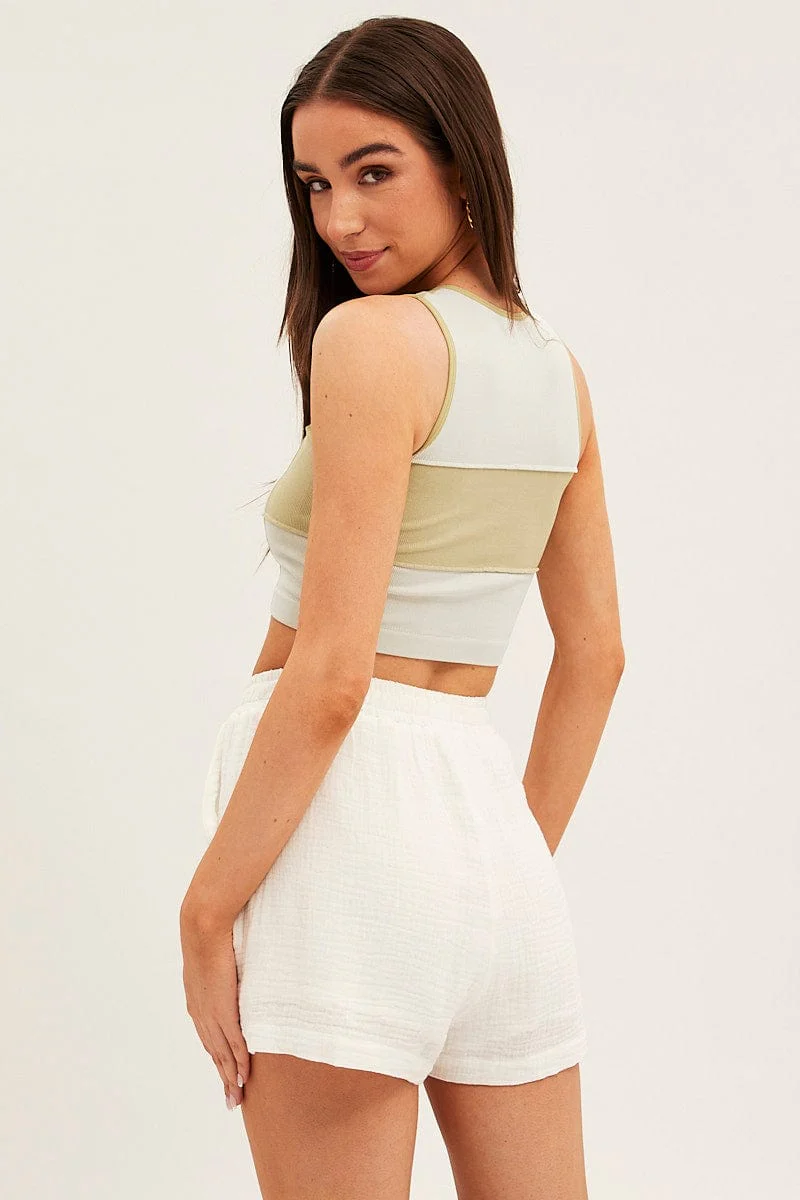 White High Waist Shorts Elastic Waist