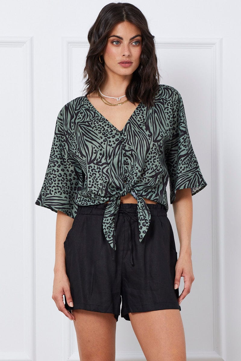 Black Tie Up Linen Shorts Paper Bag Linen