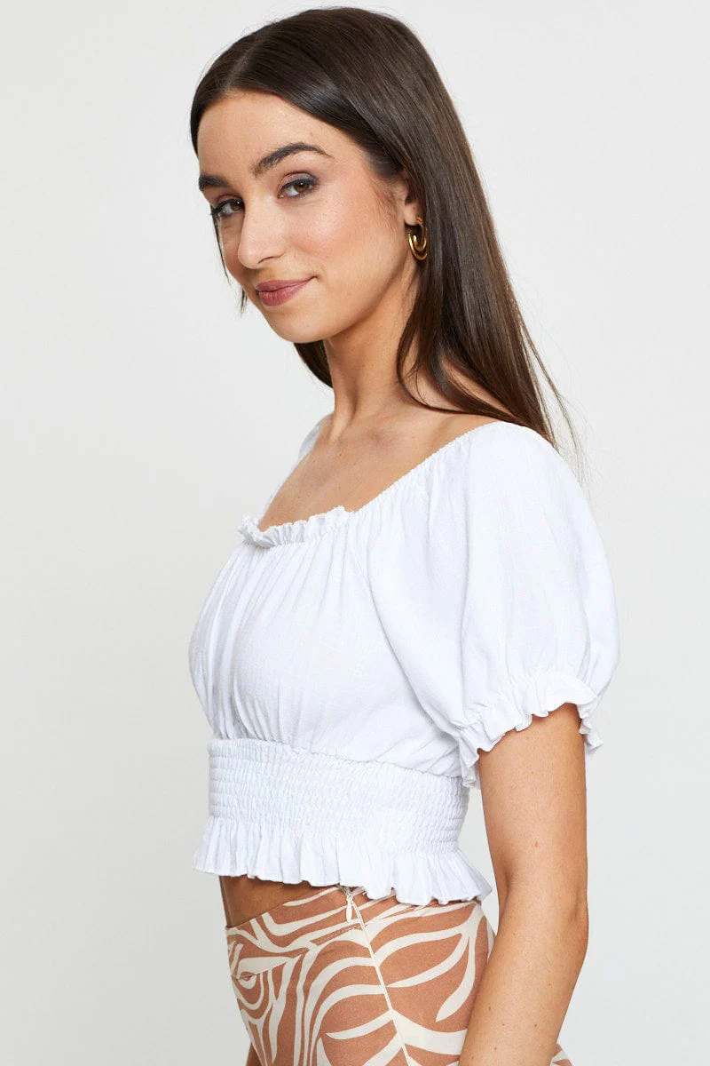 White Puff Sleeve Top Short Sleeve Crop