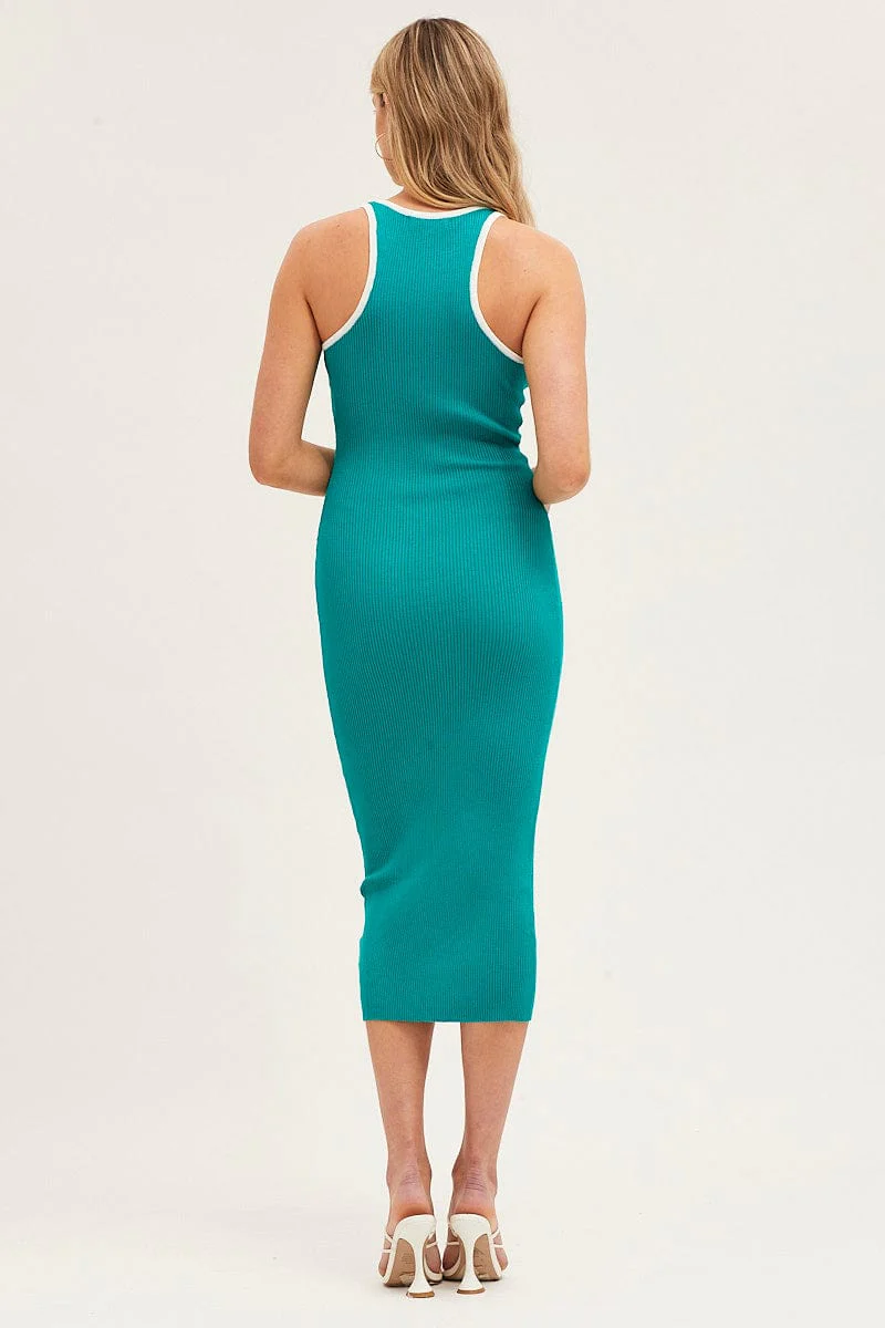 Green Racer Knit Midi Dress