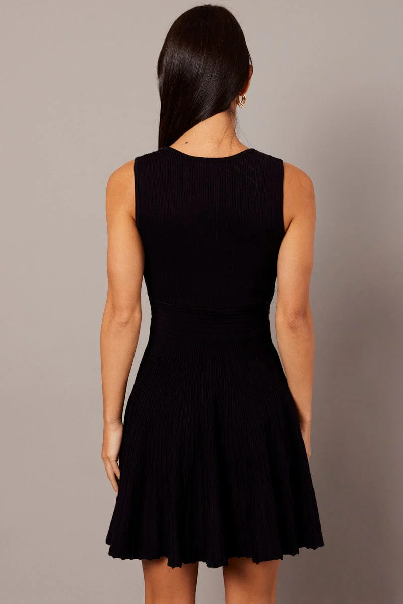 Black Knit Dress Sleeveless Fit and Flare