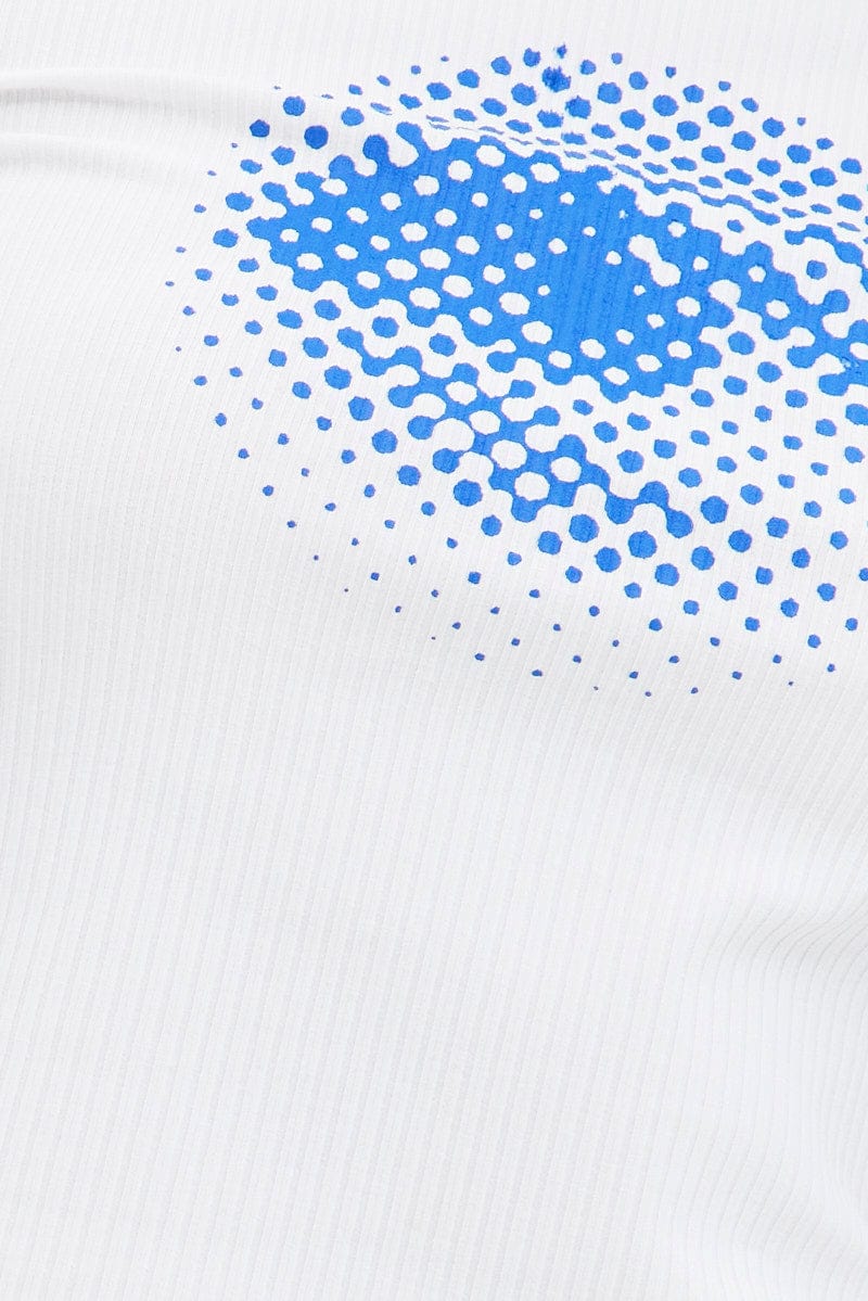 White Rib Tee Short Sleeves Crew Neck Longline Eye Print