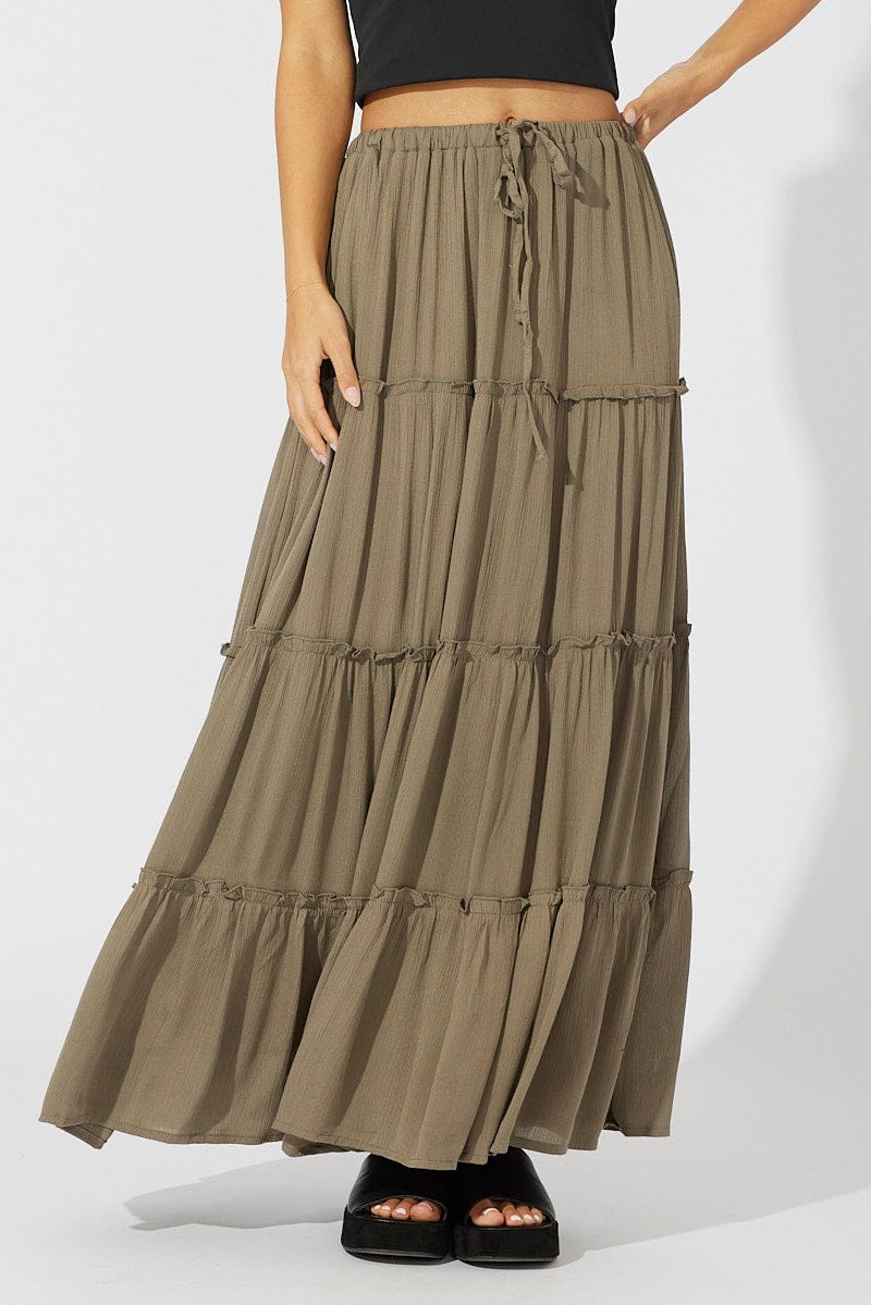 Green Maxi Skirt Tiered