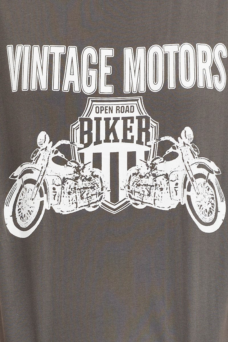 Grey Graphic T Shirt Short Sleeve