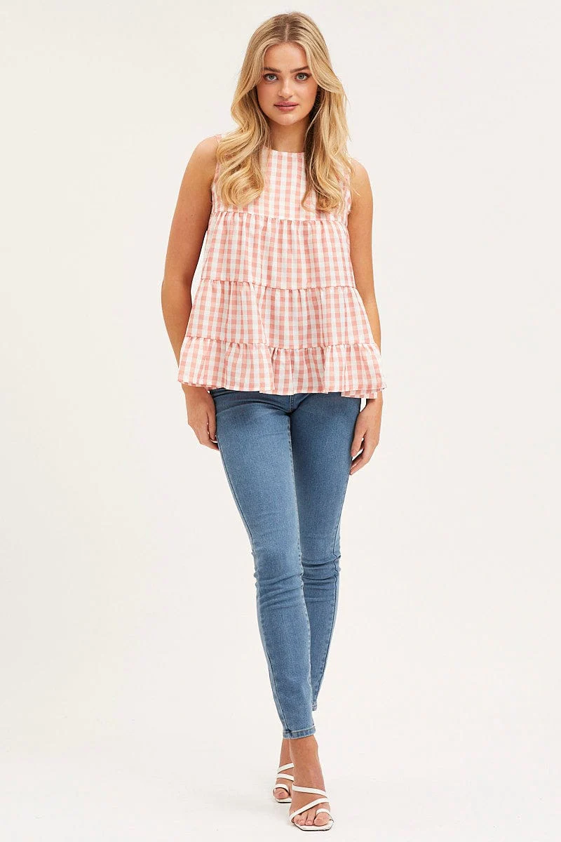 Check Tiered Top Sleeveless