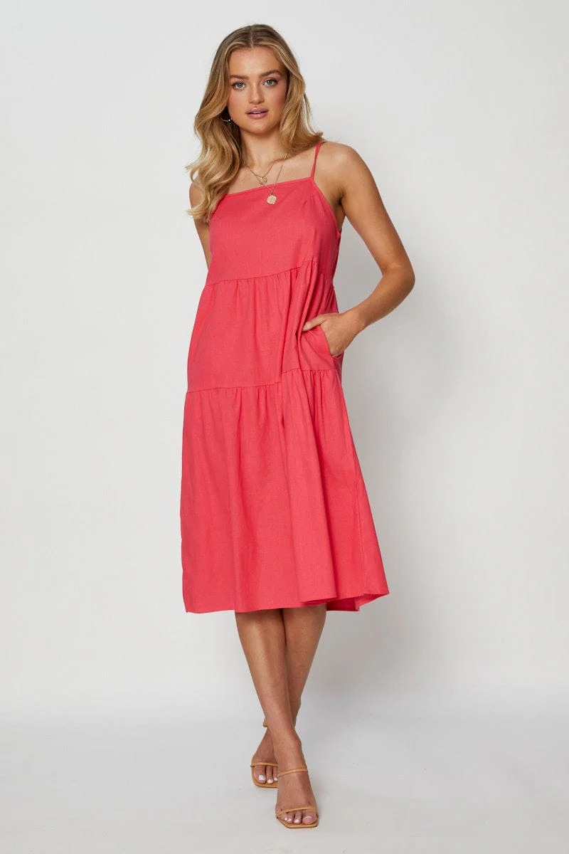 Pink Midi Dress Square Neck