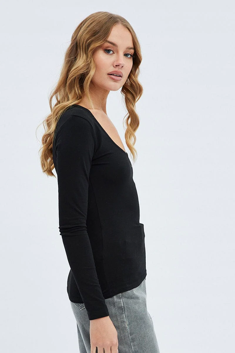 Black Top Long Sleeve Scoop Neck