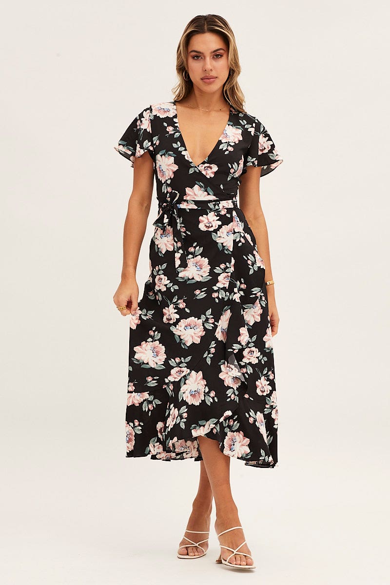 Print Wrap Midi Dress
