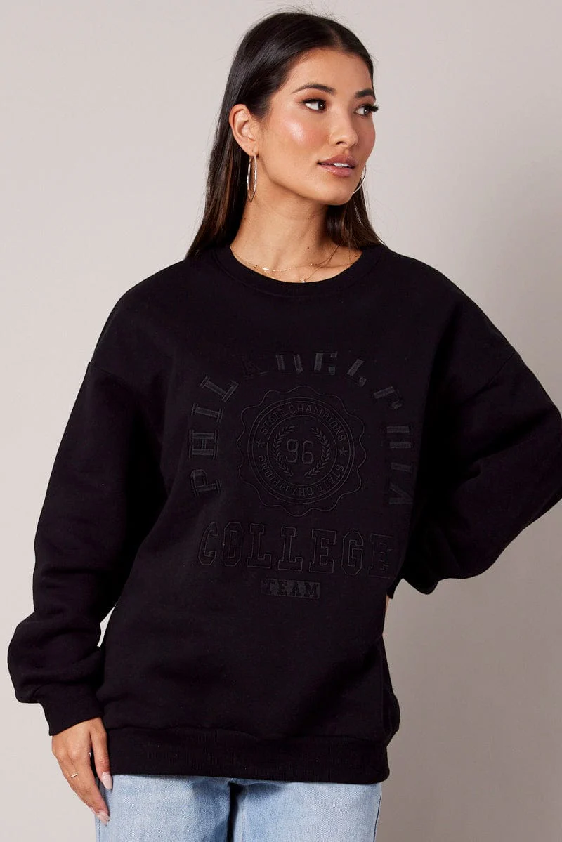 Black Graphic Sweater Long Sleeve
