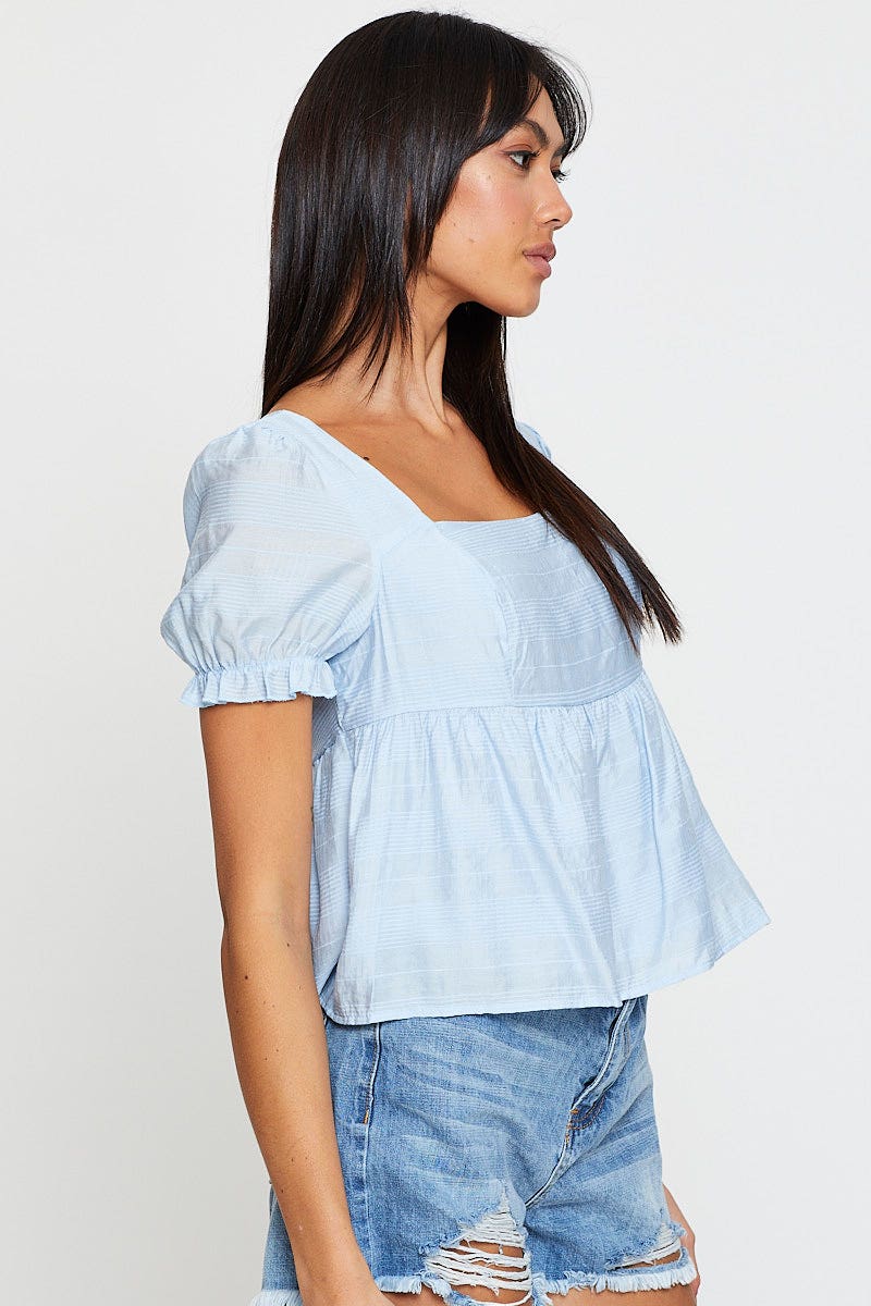Blue Peplum Top Short Sleeve