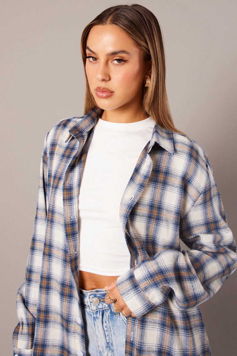 Blue Check Relaxed Shirt Long Sleeve