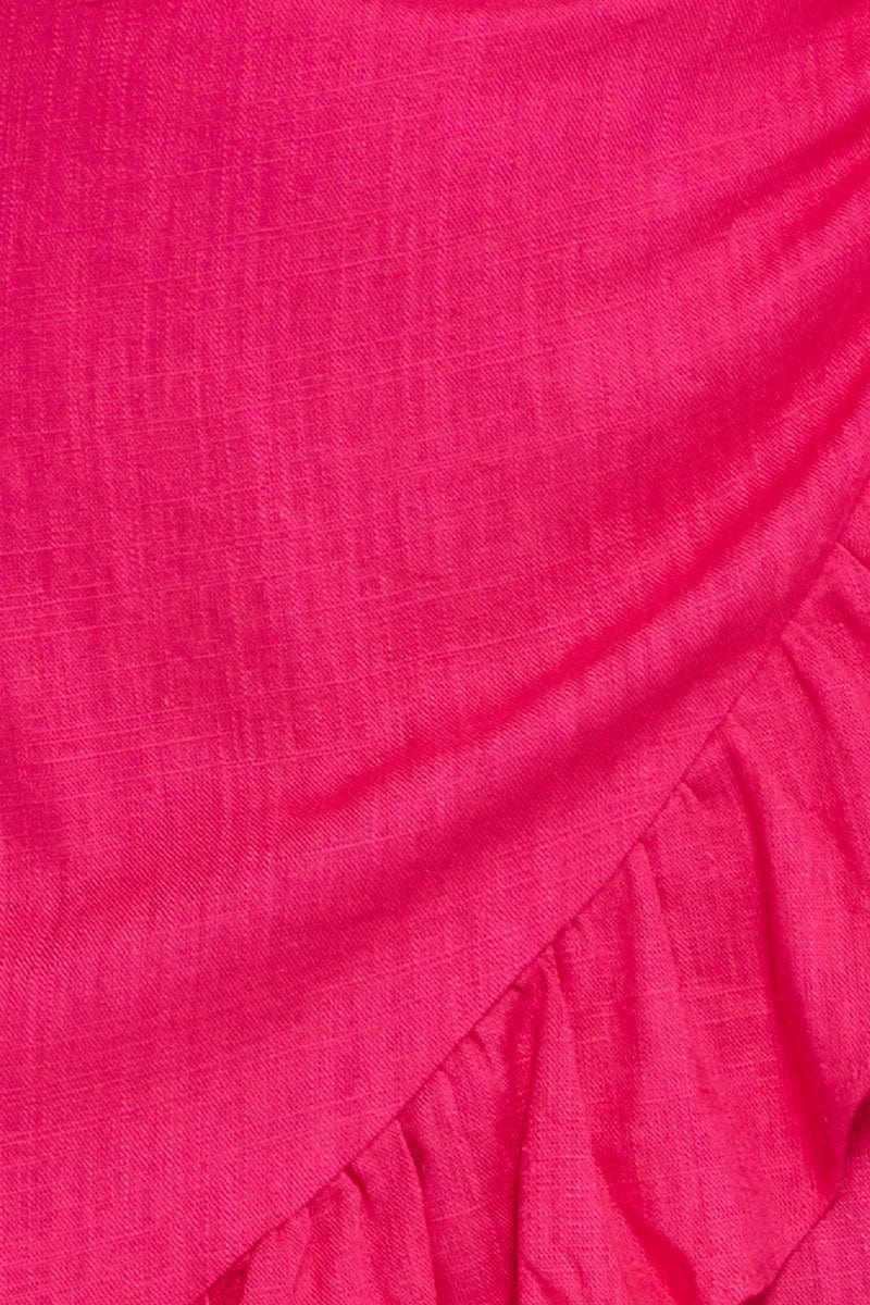 Pink Linen Blend Frilled Wrap Mini Skirt