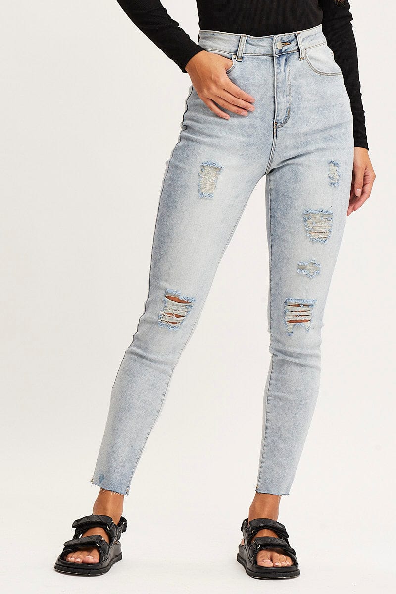 Blue Skinny Denim Jeans High Rise