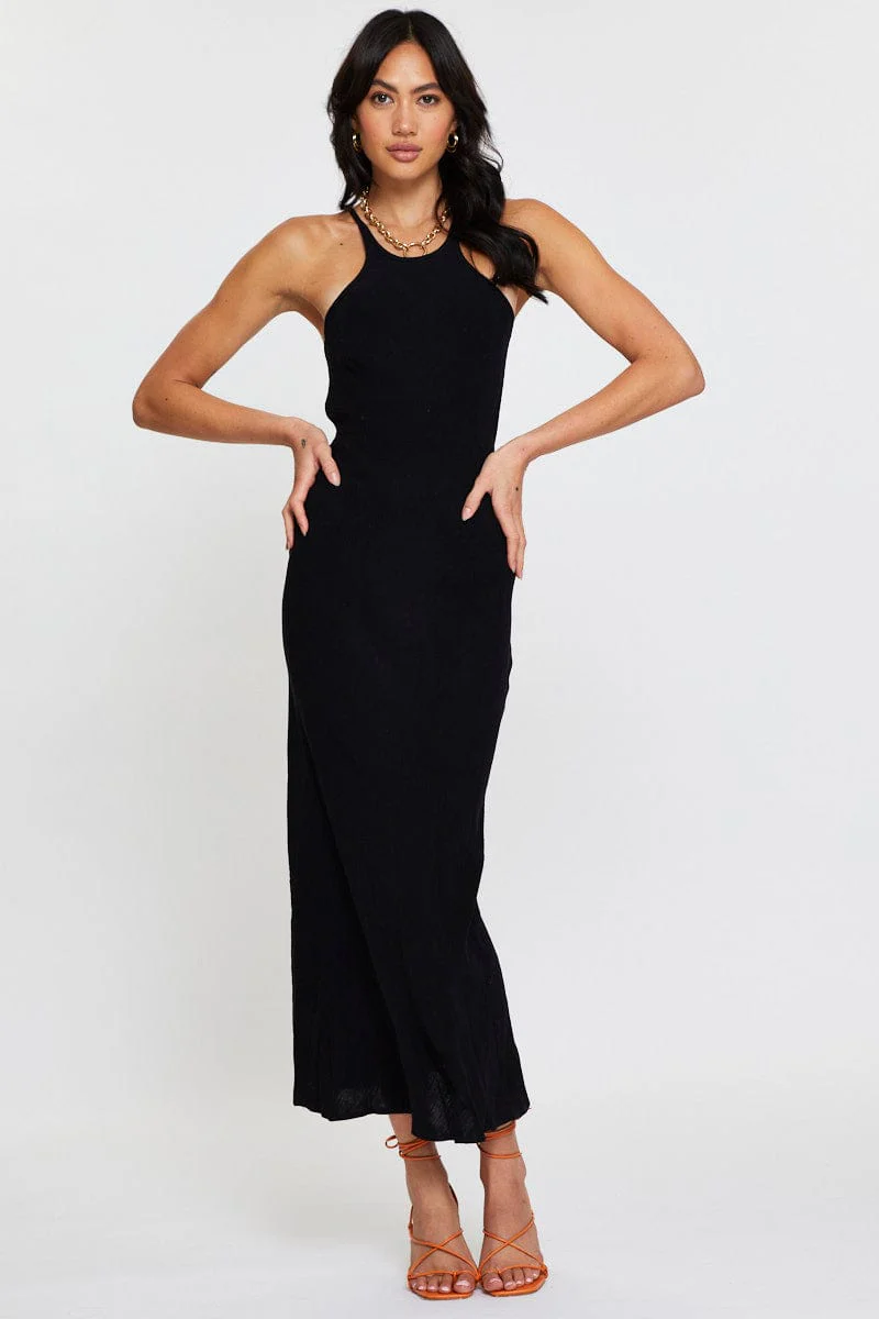 Black Maxi Dress Sleeveless Racer Neck
