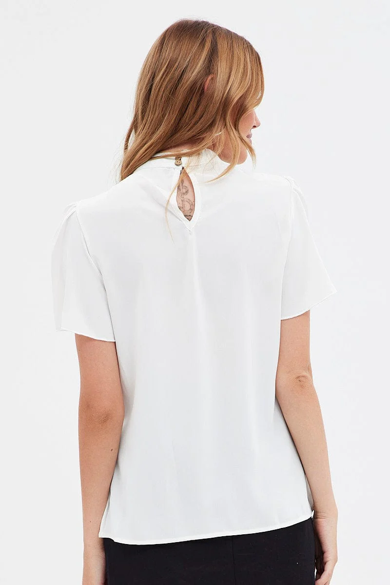 White Short Sleeves Work Top