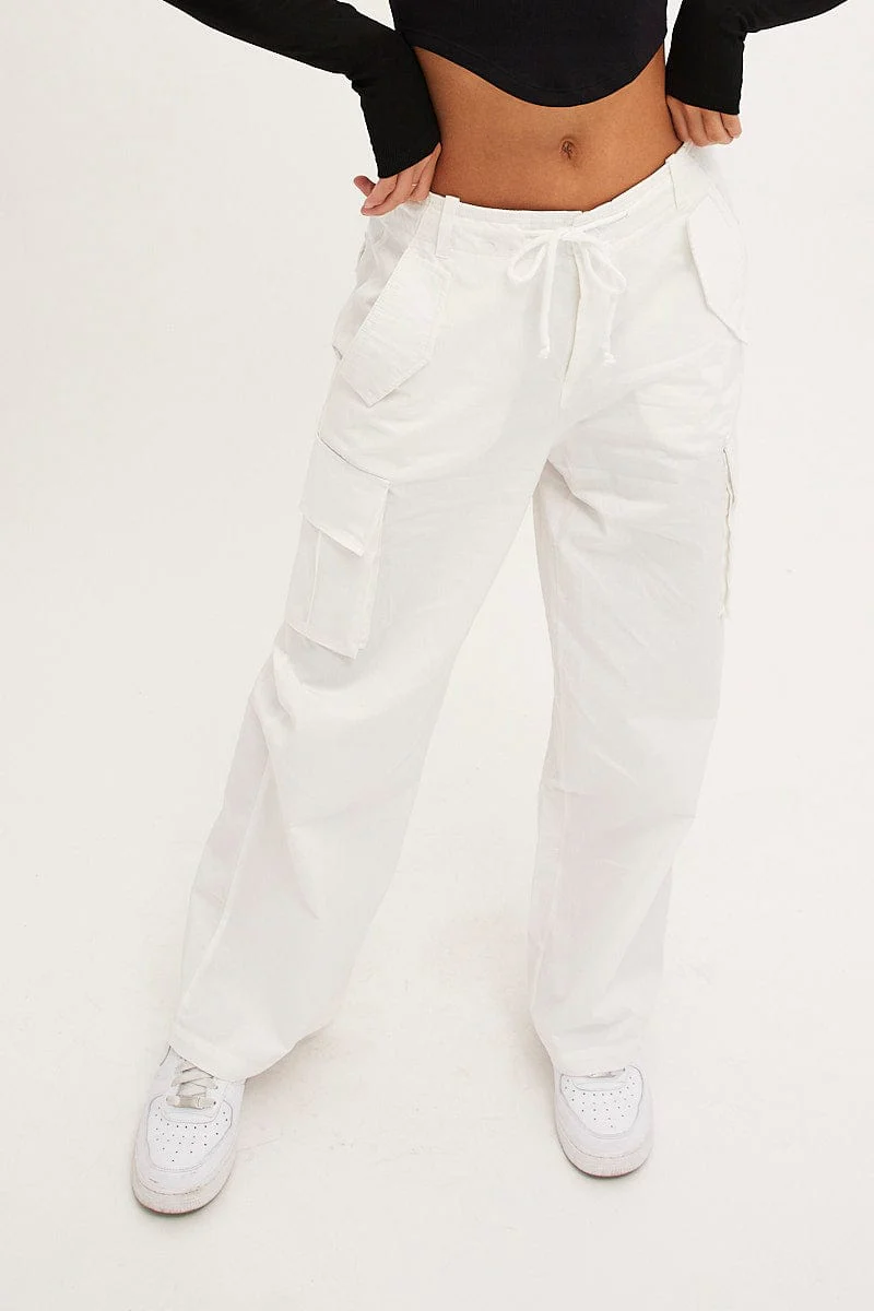 White Cargo Pants Relaxed Wide Leg