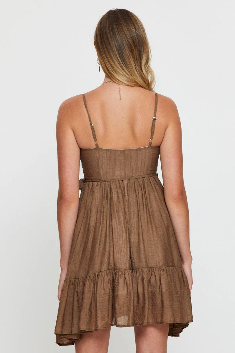Brown A Line Dress Mini