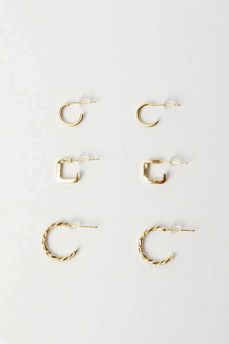 Gold 3 pack Hoop Earrings