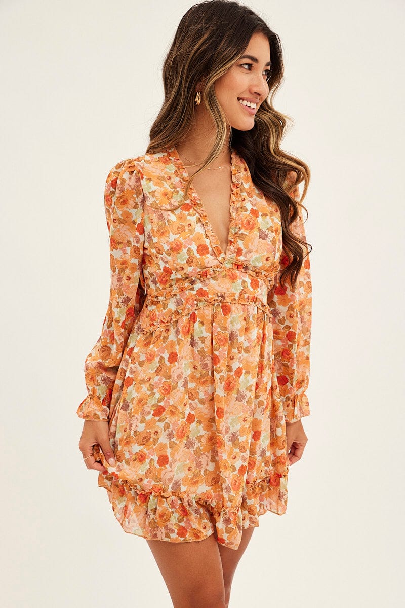 Print Mini Dress Long Sleeve