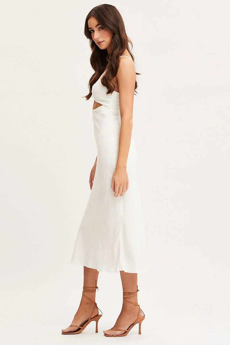 White Twist Front Dress Sleeveless Midi