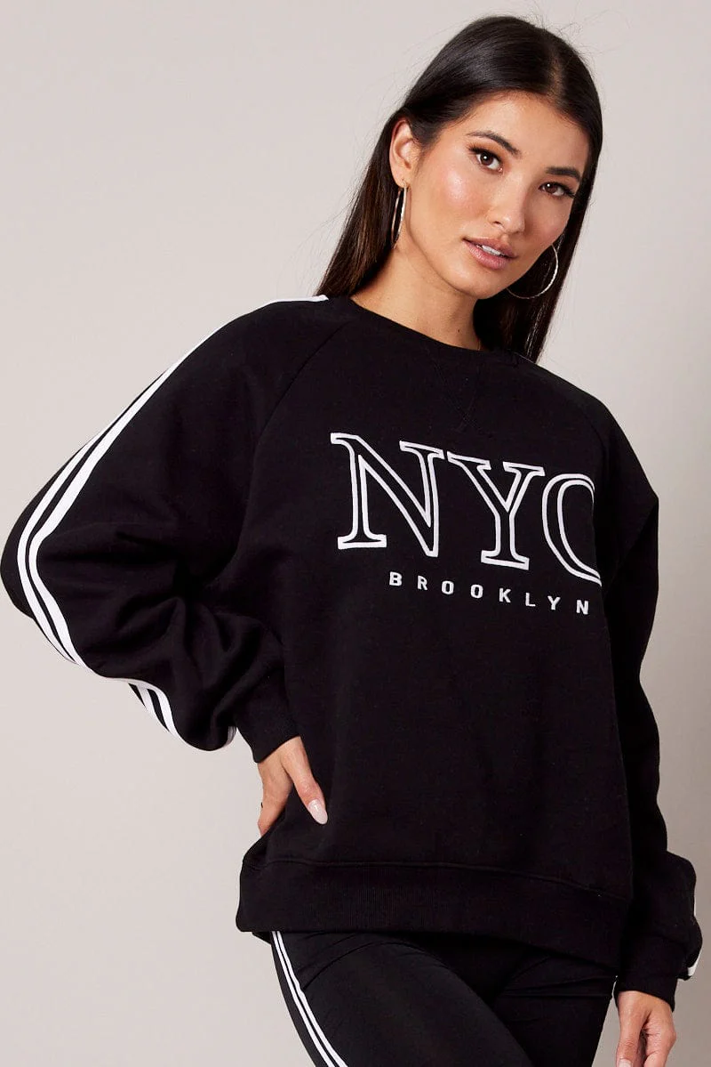 Black Graphic Sweater Long Sleeve