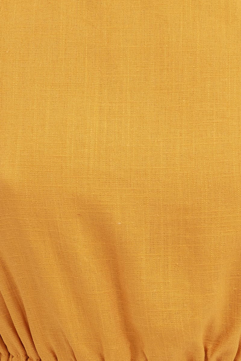 Orange Crop Top Half Sleeve Boat Neck Linen Blend