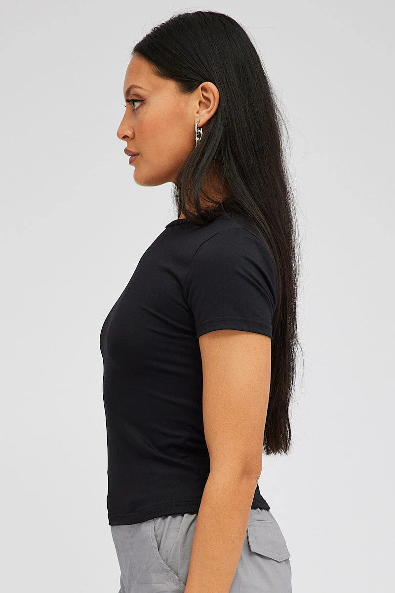 Black Supersoft Top Short Sleeve Round Neck