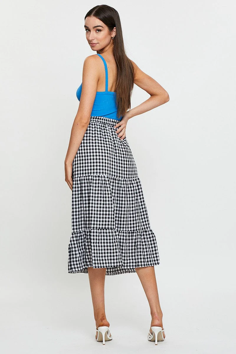 Check Midi Skirt High Rise