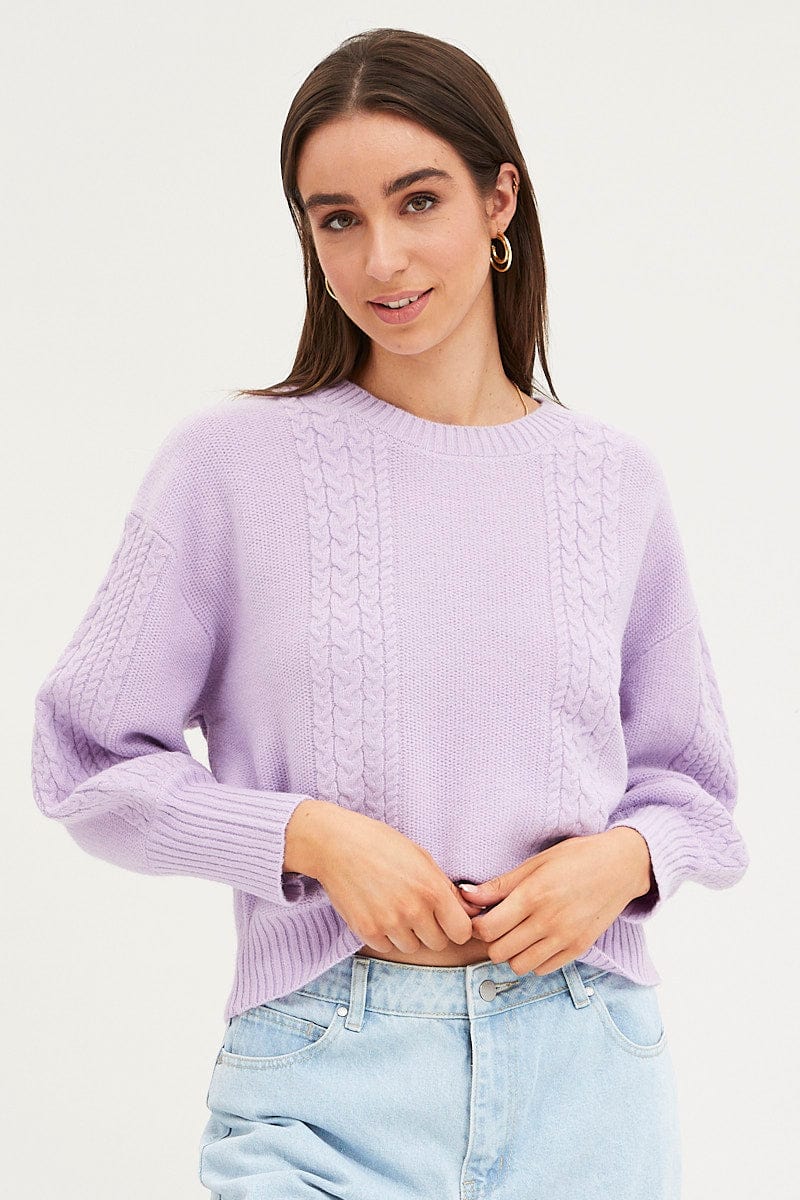 Purple Knit Top Long Sleeve Cable