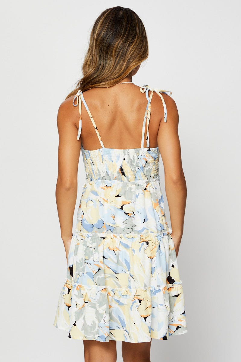 Print Mini Dress Sleeveless Sweetheart Neckline
