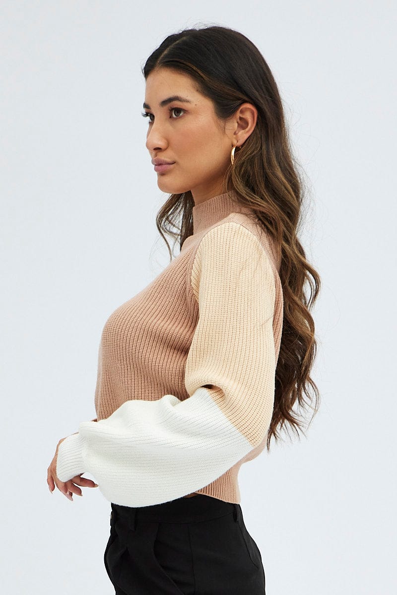 Camel Knit Jumper Colour Block