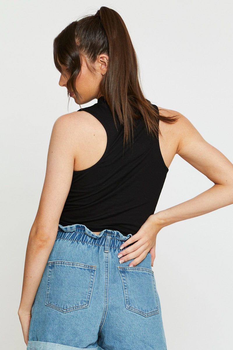 Black Crop Top Side Drawstring